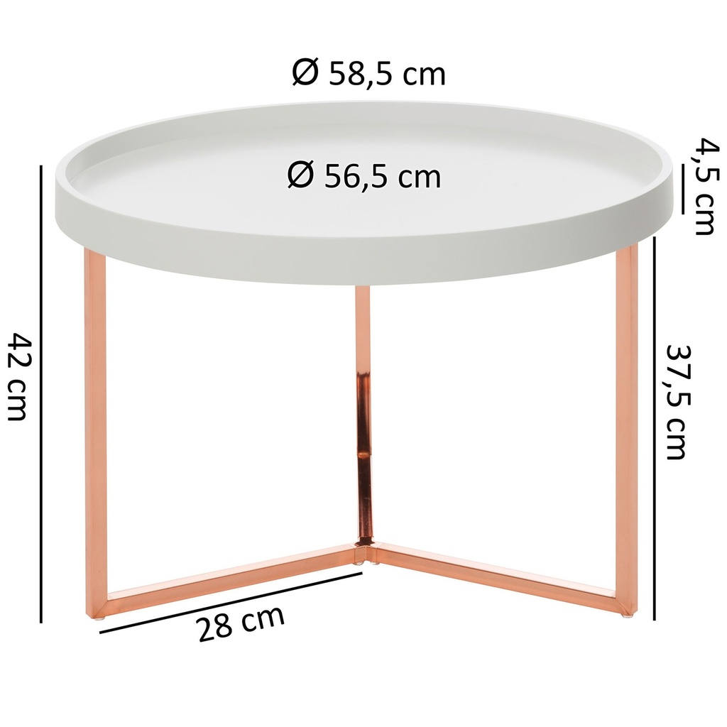 Table basse EVA 58,5x42x58,5cm métal blanc / cuivre rond_03