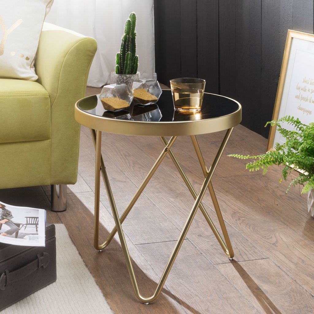 Design table d'appoint DANA 42x46x42cm, ronde noir/or mat_01