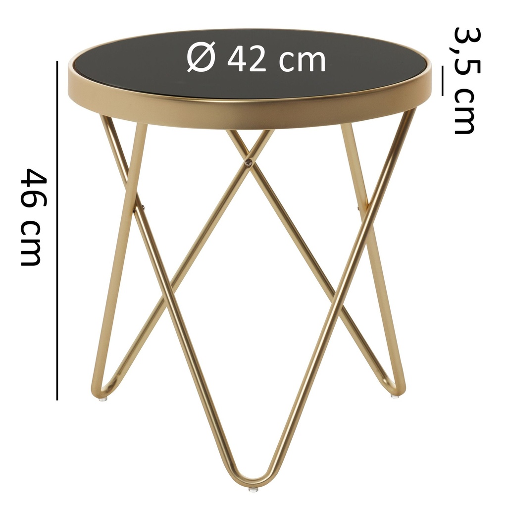 Design table d'appoint DANA 42x46x42cm, ronde noir/or mat_03