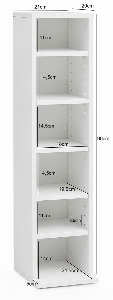 Étagère CD bois 21 x 90 x 20 cm ouverte, étroite_03