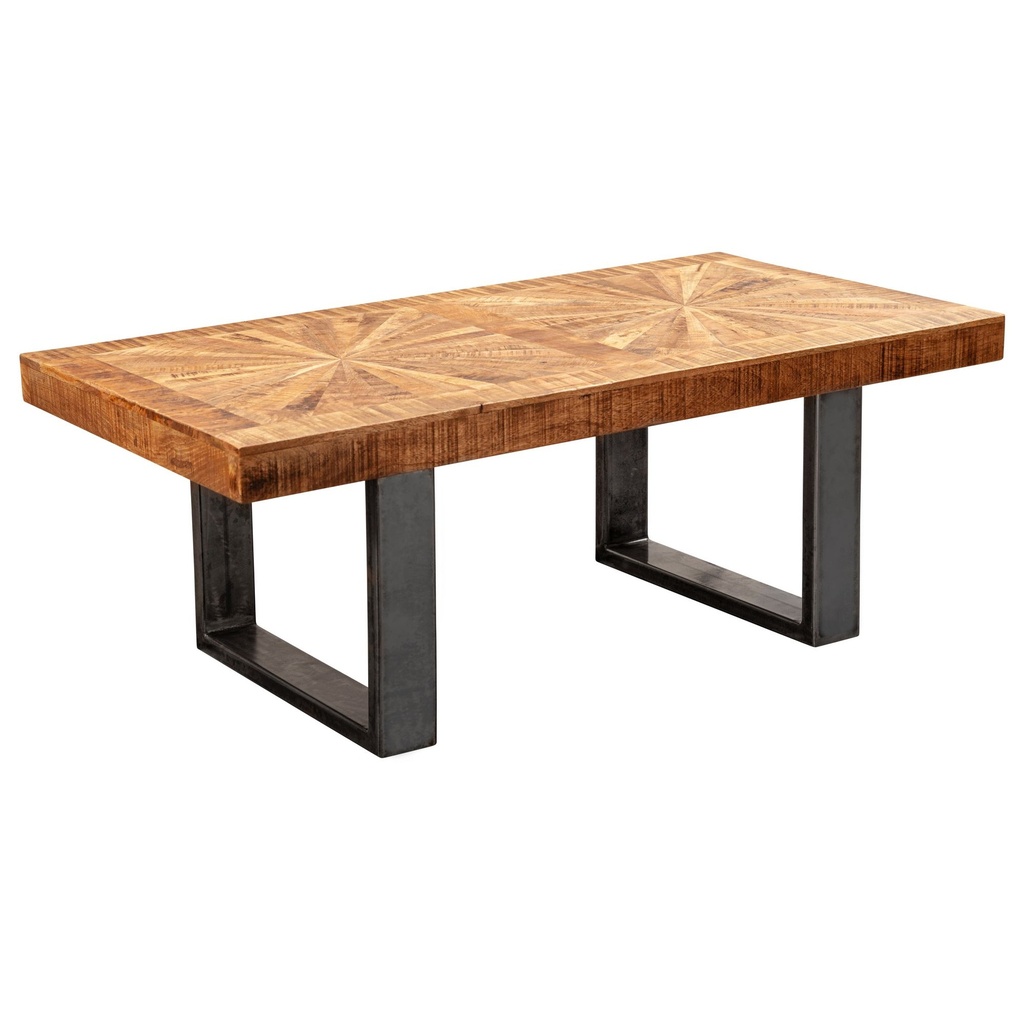 Table basse moderne en bois massif de manguier 105x40x55 cm, au design industriel_06