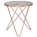 Design table d'appoint aspect marbre blanc ronde Ø55 cm structure en métal cuivré_06