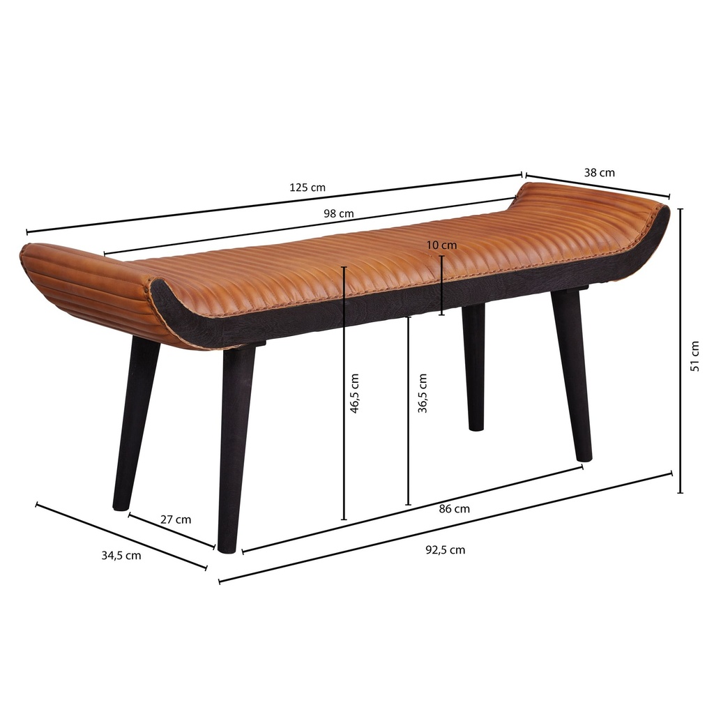 Banc en Cuir Véritable/Bois Massif Marron 125x51x38 cm Moderne_03