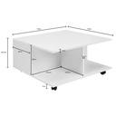 Table basse Design 70x70 cm blanche, avec 2 tiroirs et 2 compartiments_02