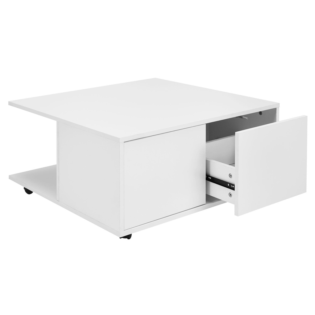 Table basse Design 70x70 cm blanche, avec 2 tiroirs et 2 compartiments_07