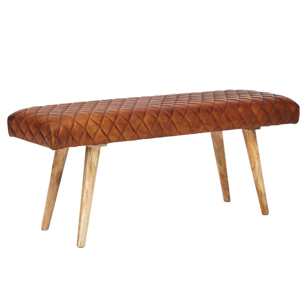 Banc en cuir véritable / banc en bois massif 115x53x38 cm, marron_06