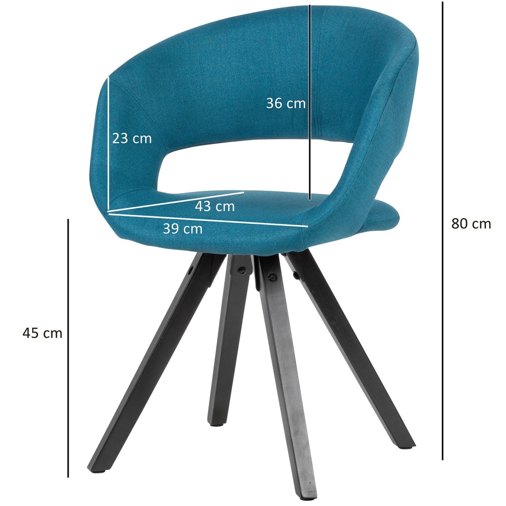 Chaise de salle à manger tissu pétrole avec pieds noirs rétro, avec dossier, charge maximale 110 kg_02