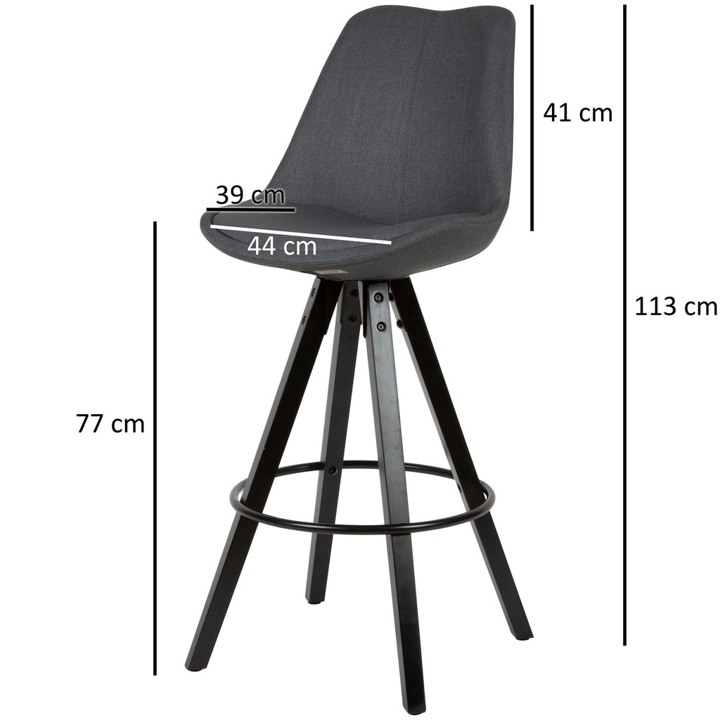 Lot de 2 tabourets de bar anthracite/noir, tissu/bois massif scandinave 2 pièces avec dossier hauteur d'assise 77 cm_03