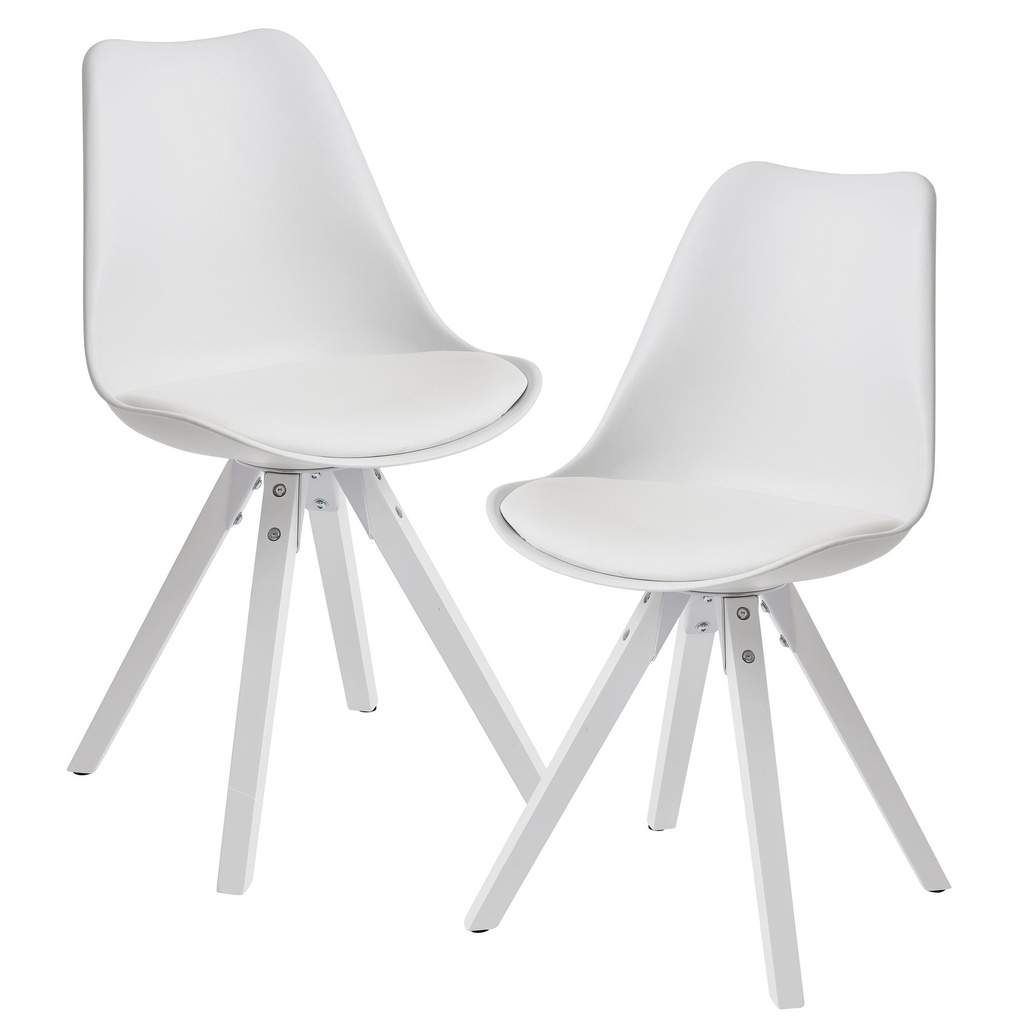 Lot de 2 chaises de salle à manger rétro blanches scandinaves, dossier, pieds blancs, rembourrées_01