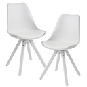 Lot de 2 chaises de salle à manger rétro blanches scandinaves, dossier, pieds blancs, rembourrées_01