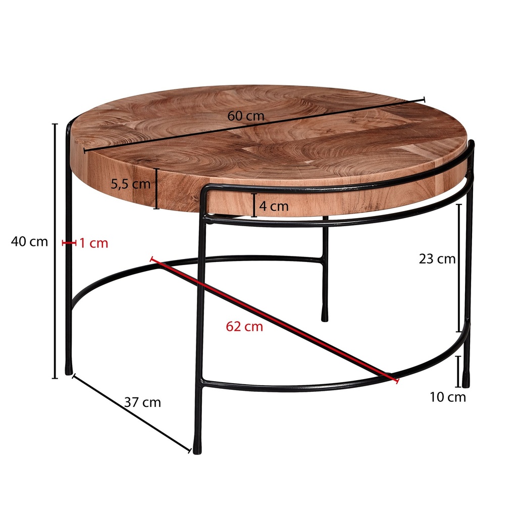 Table basse 62x40x62 cm table basse acacia bois massif / métal_03