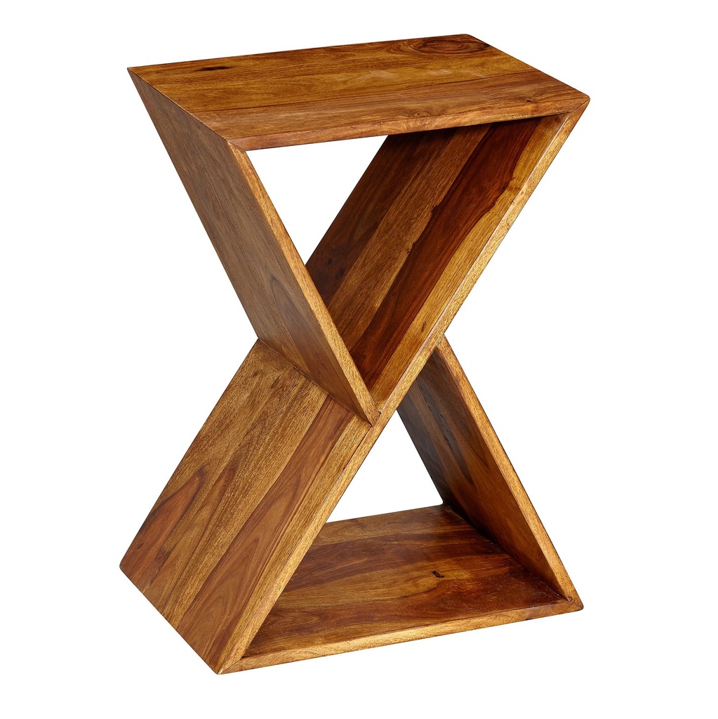 Table d'appoint en forme de X 43 x 60 x 30 cm en bois de Sesham massif_06