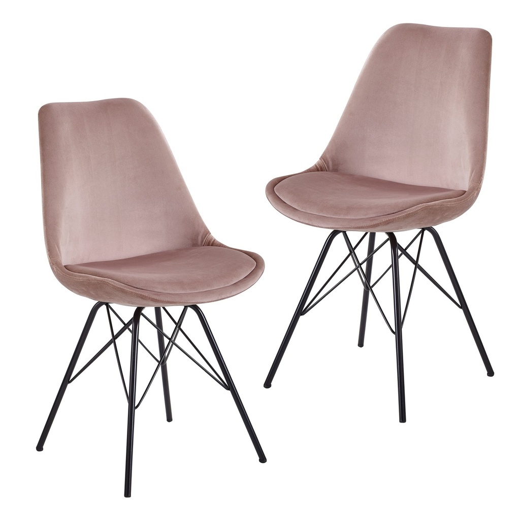 Wohnling, lot de 2 chaises de salle à manger en velours rose avec pieds noirs_01