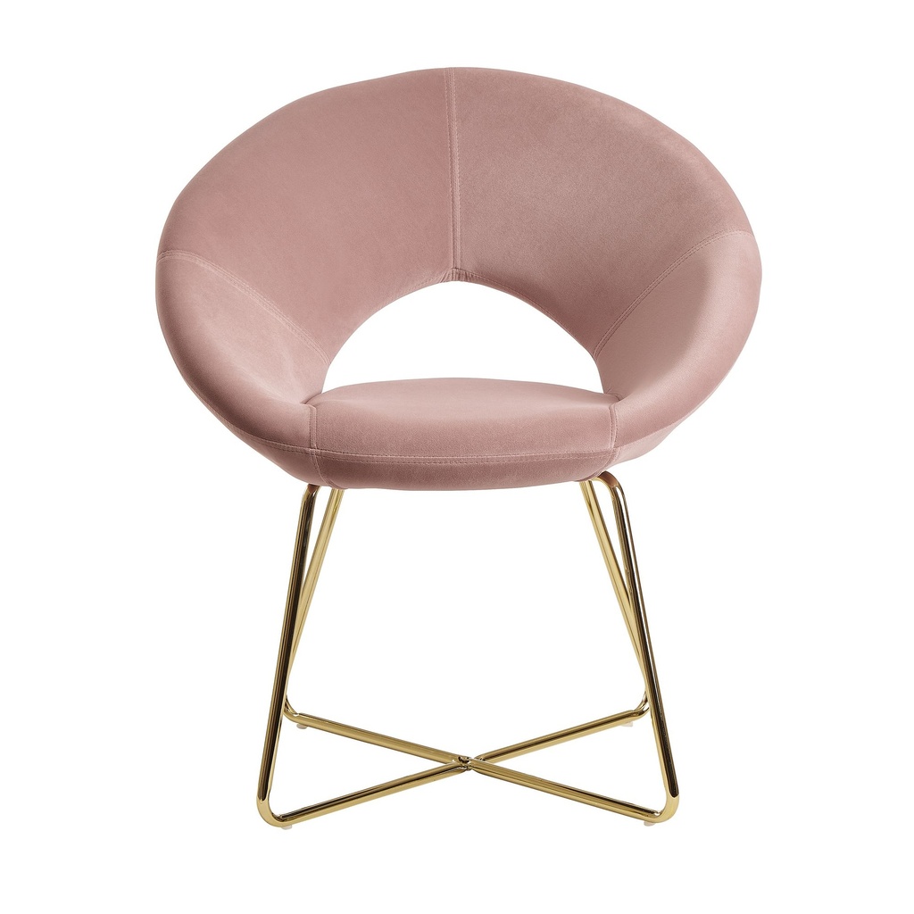 Chaise de salle à manger chaise de cuisine en velours rose avec pieds dorés, tissu/métal, rembourrée_01