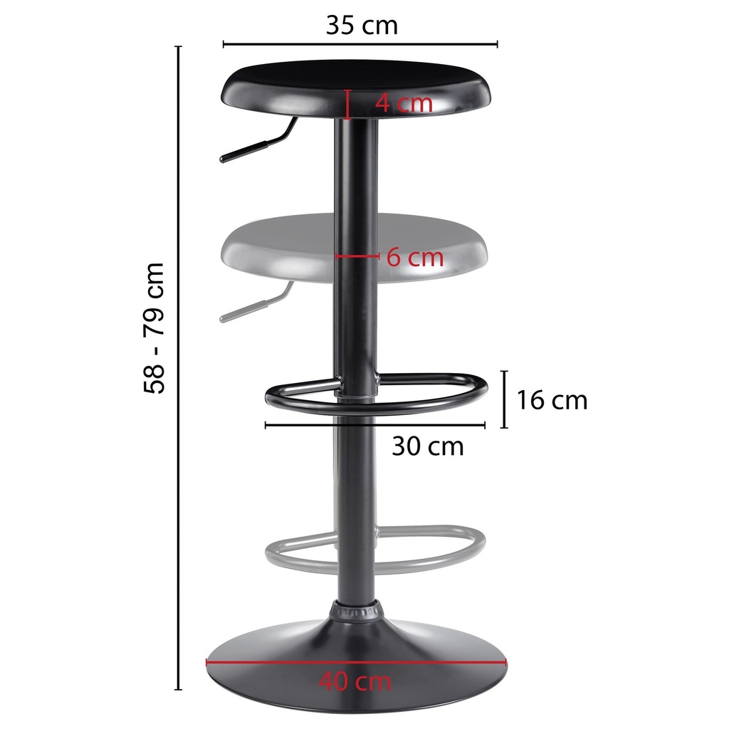 Tabouret de bar tabouret noir sans dossier 58 - 79 cm, métal 100 kg_03