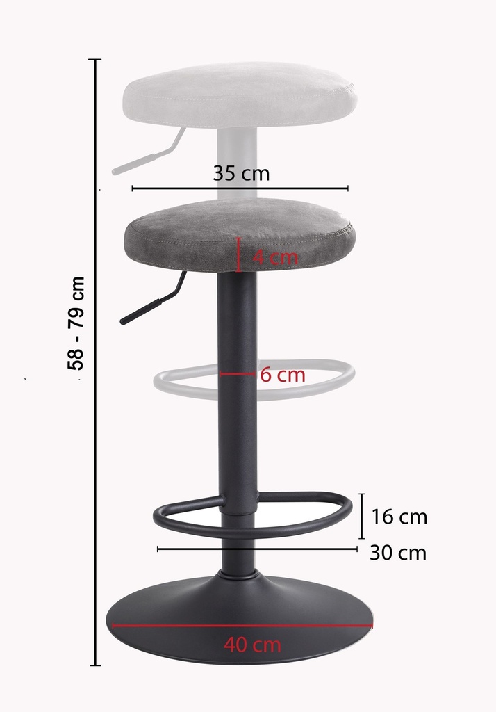 Tabouret de bar aspect daim gris sans dossier 58 - 79 cm_03