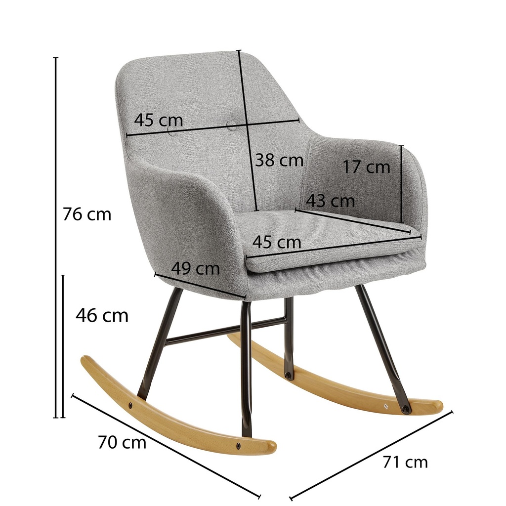 Rocking chair gris clair 71x76x70cm design Malmo tissu / bois_02