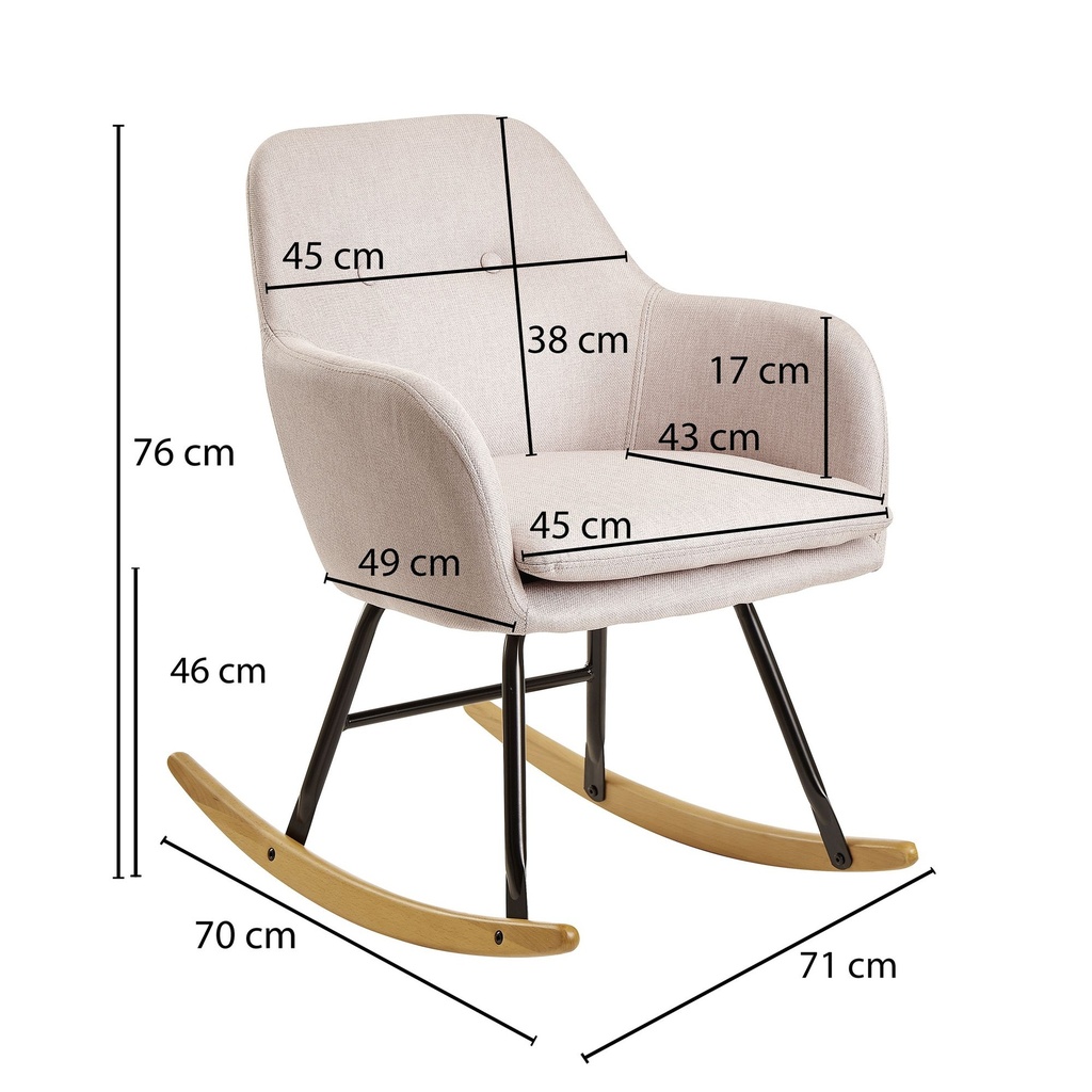 Rocking chair rose 71x76x70cm design Malmo tissu / bois_02