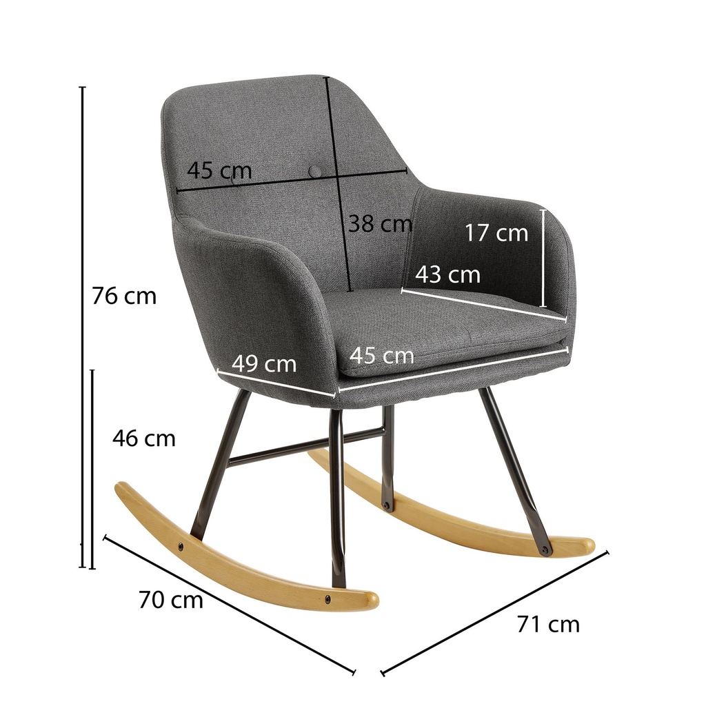 Fauteuil à bascule gris foncé 71x76x70cm design Malmo tissu / bois_02