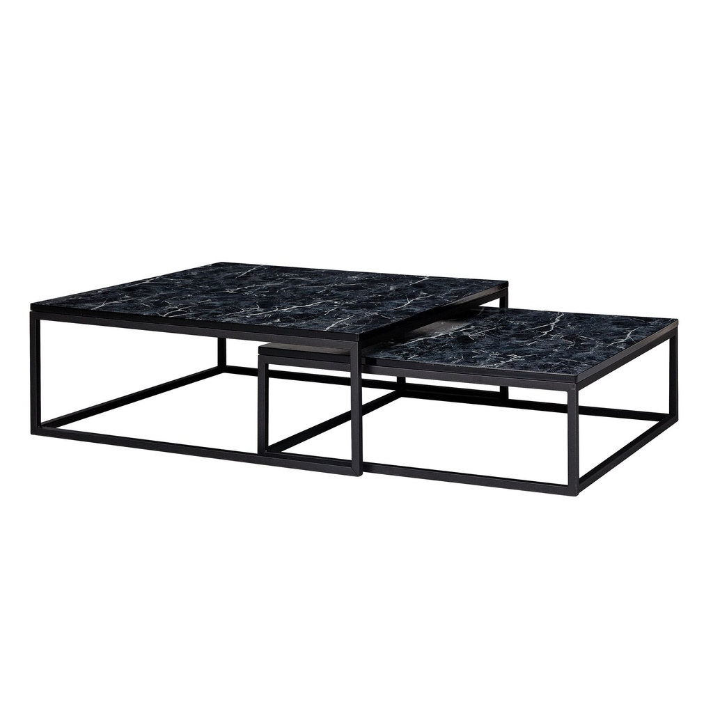 Design - Lot de 2 tables basses carrées aspect marbre noir_06