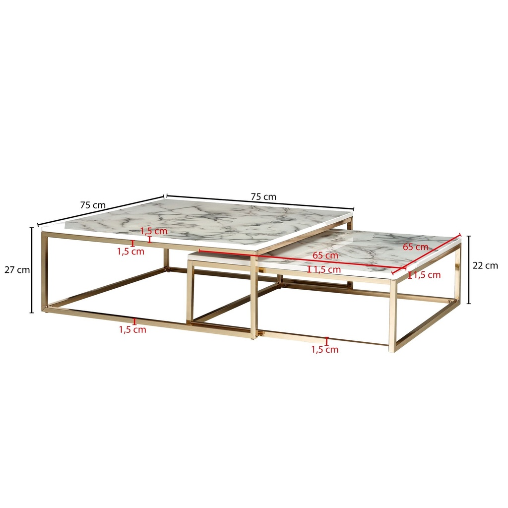 Design - Lot de 2 tables basses carrées aspect marbre blanc_03