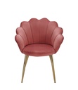 Chaise de salle à manger en velours tulipe rose rembourrée avec pieds dorés_01