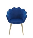 Chaise de salle à manger en velours tulipe bleu rembourrée avec pieds dorés_01