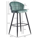 Tabouret de bar velours vert clair avec dossier 56 x 102,5 x 52,5 cm, tissu scandinave/métal 110 kg_02