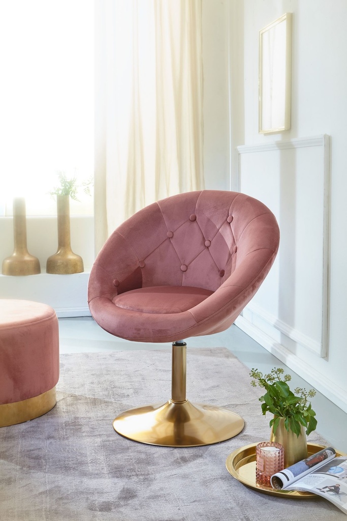 Chaise longue velours rose / or chaise pivotante design avec dossier_02