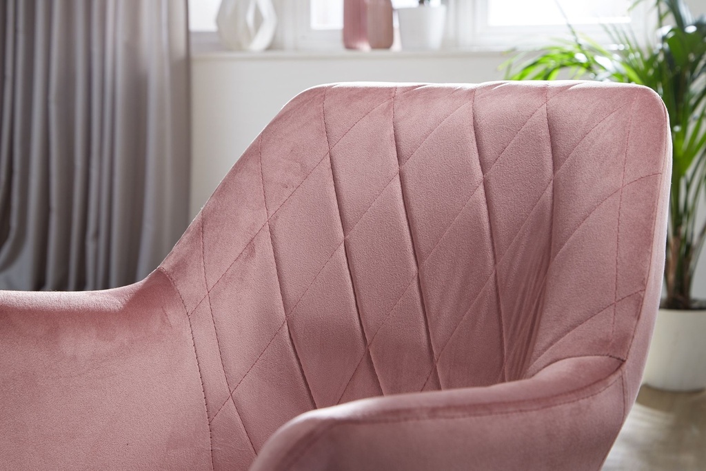 Design Chaise pivotante en velours rose pivotante sans roulettes, avec accoudoirs_04