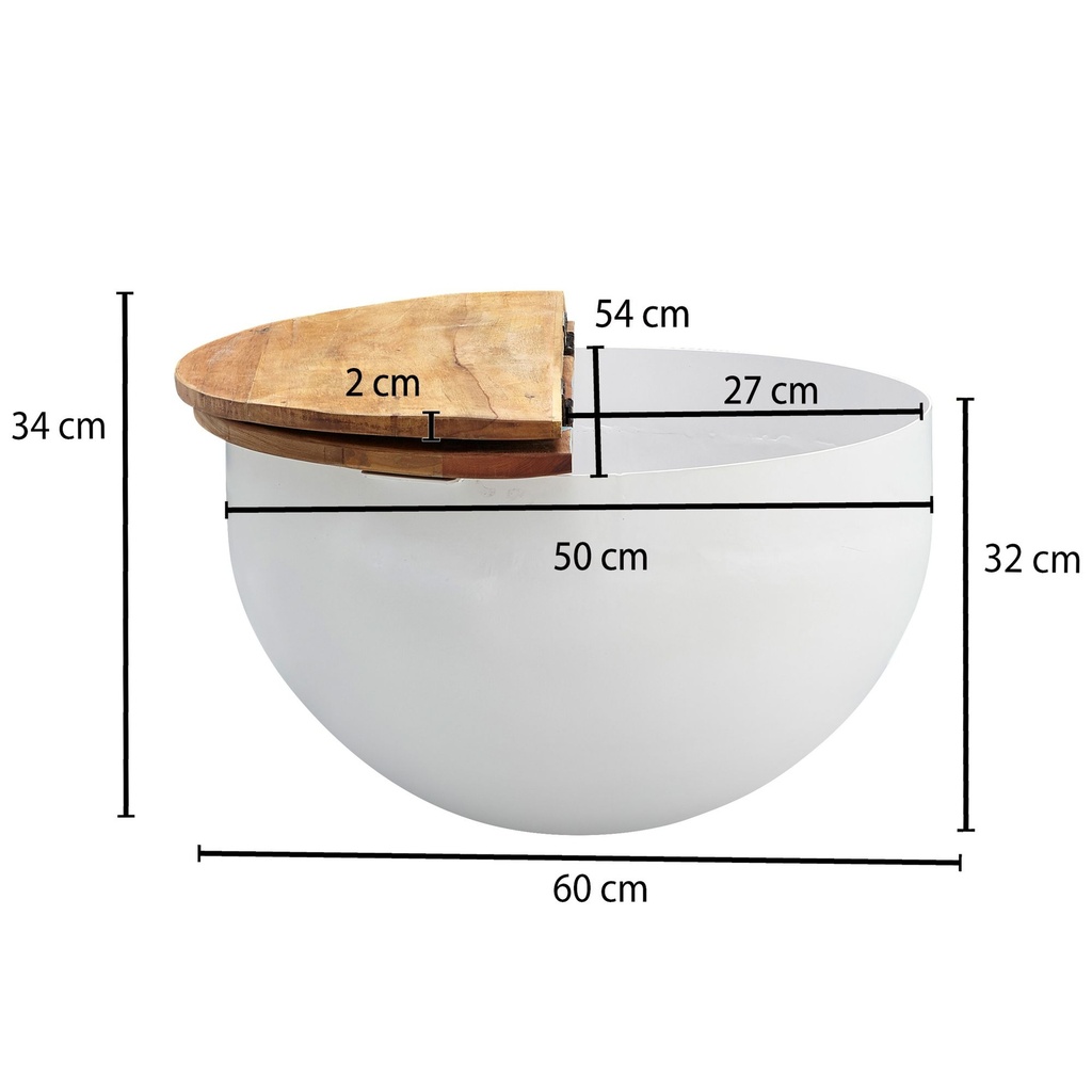 Table Basse Mango 60x34x60 cm Bois Massif Métal Blanc Industriel Rond_03