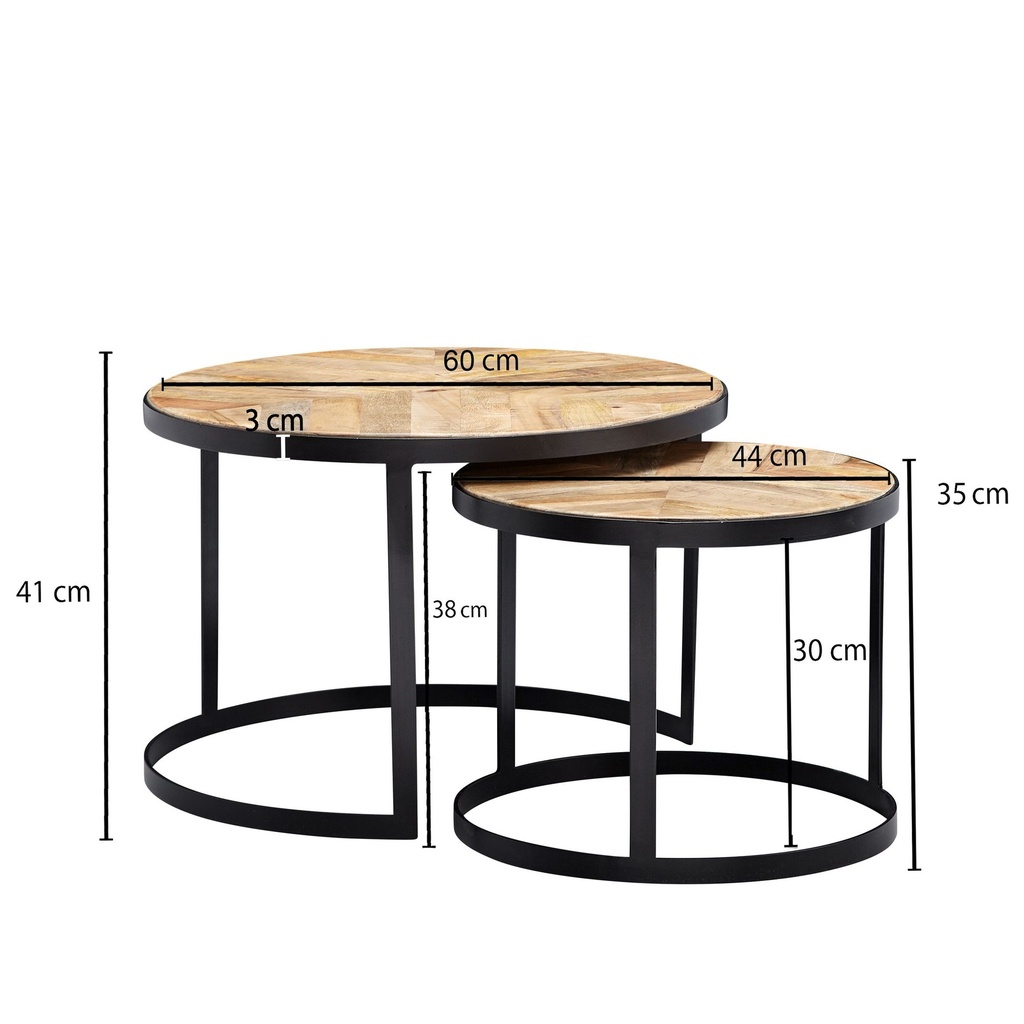 – lot de 2 tables basses rondes industrielles en bois massif/métal, avec pieds en métal noir_03