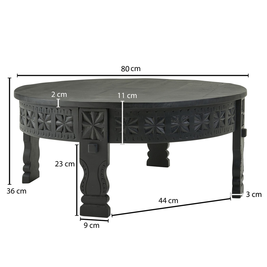 Design Table basse ronde en bois massif de manguier noir 80 x 36 x 80 cm_03