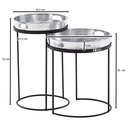 Tables d'appoint lot de 2 tables rondes martelées en métal argenté/noir, table basse plateau amovible_03