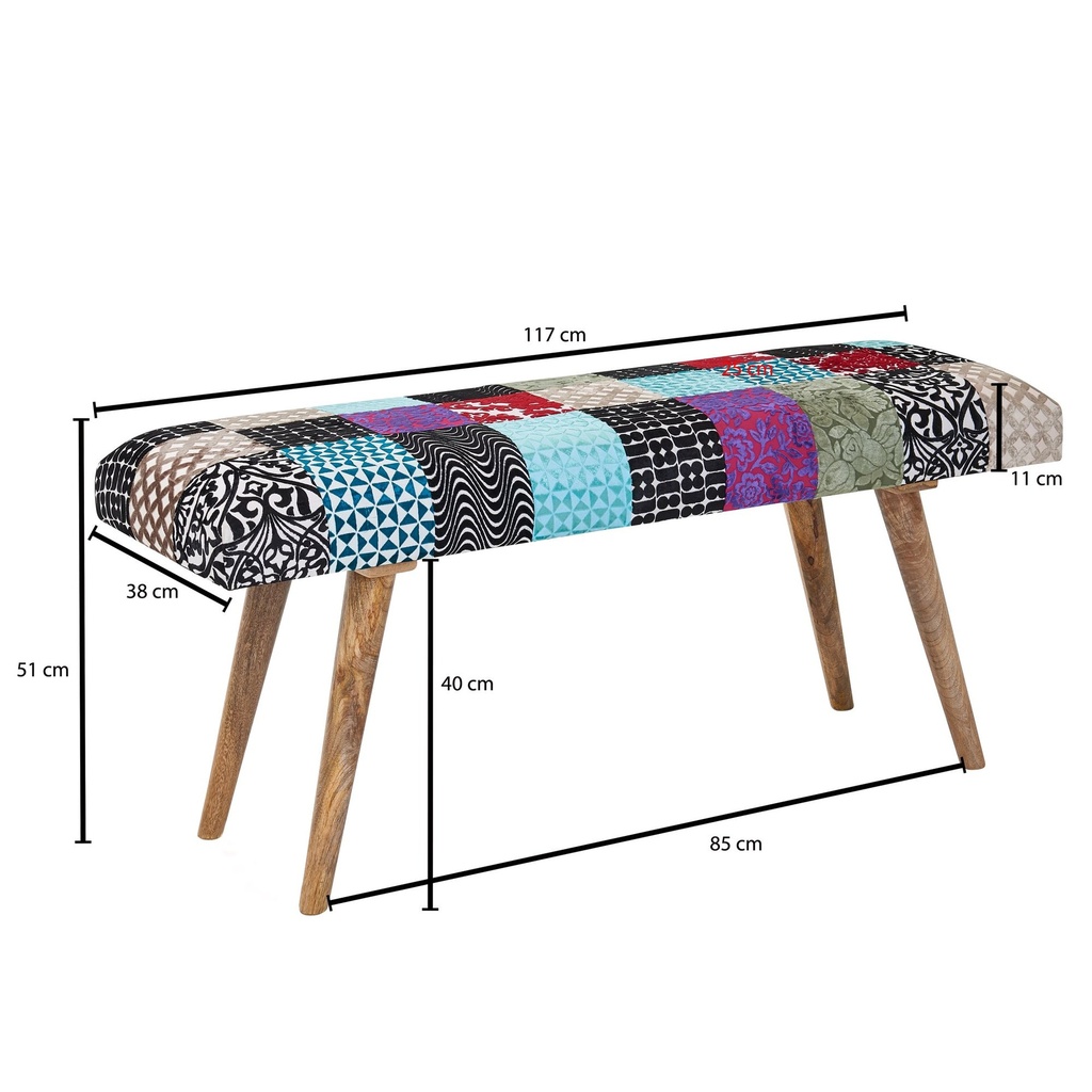 Banc velours / banc en bois massif coloré 117x51x38 cm banc de lit patchwork, banc rembourré design couloir moderne, banc en tissu rembourré salle à manger_03