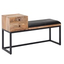 Banc en cuir de chèvre / banc en bois massif 100x60x35 cm de style rétro, banc de couloir rembourré en métal avec espace de rangement_06