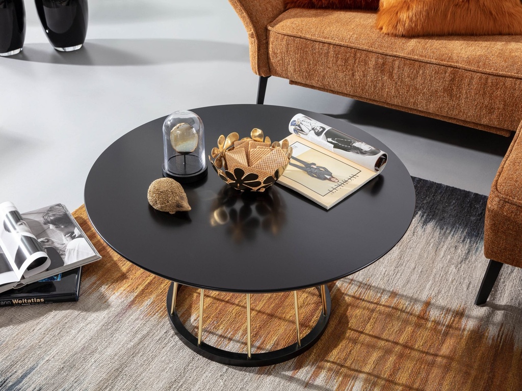 Table basse ronde 80 x 80 x 42 cm Noir Doré Table de canapé en métal Table de salon ronde moderne Table de salon Table de salon Grande WL6.489_04