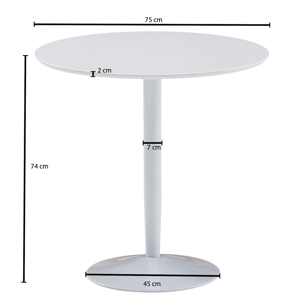 Table à manger ronde 75x75x74 cm petite table de cuisine blanc brillant, table de salle à manger ronde pour 2 personnes, table de petit-déjeuner cuisine moderne_03