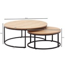 Lot de 2 tables basses rondes en bois et métal en chêne - Table d'appoint au design moderne - 2 pièces - Tables de salon rondes - Tables gigognes en bois WL6.507_03