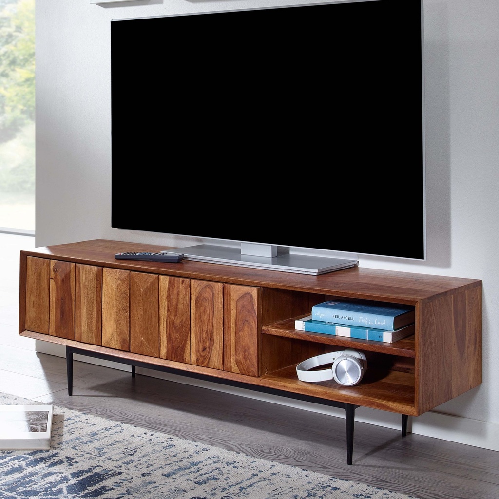 Lowboard sheesham bois massif 123x42x35 cm Commode TV avec deux portes, meuble TV design haut, table TV meuble TV moderne_01