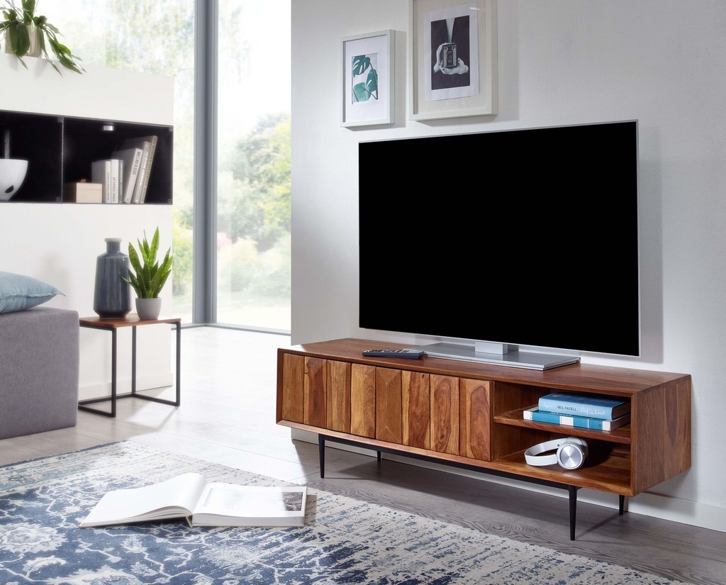 Lowboard sheesham bois massif 123x42x35 cm Commode TV avec deux portes, meuble TV design haut, table TV meuble TV moderne_02