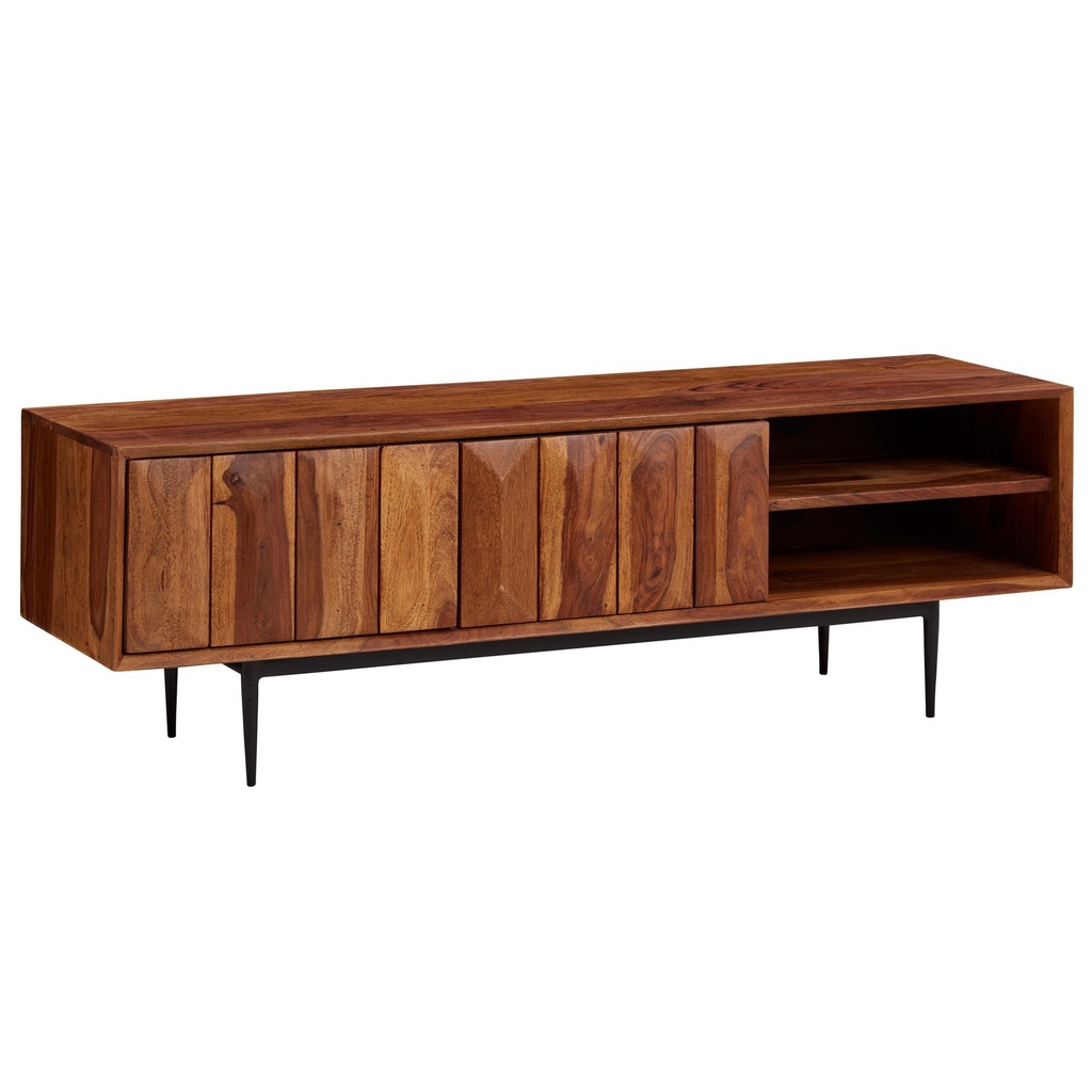 Lowboard sheesham bois massif 123x42x35 cm Commode TV avec deux portes, meuble TV design haut, table TV meuble TV moderne_07