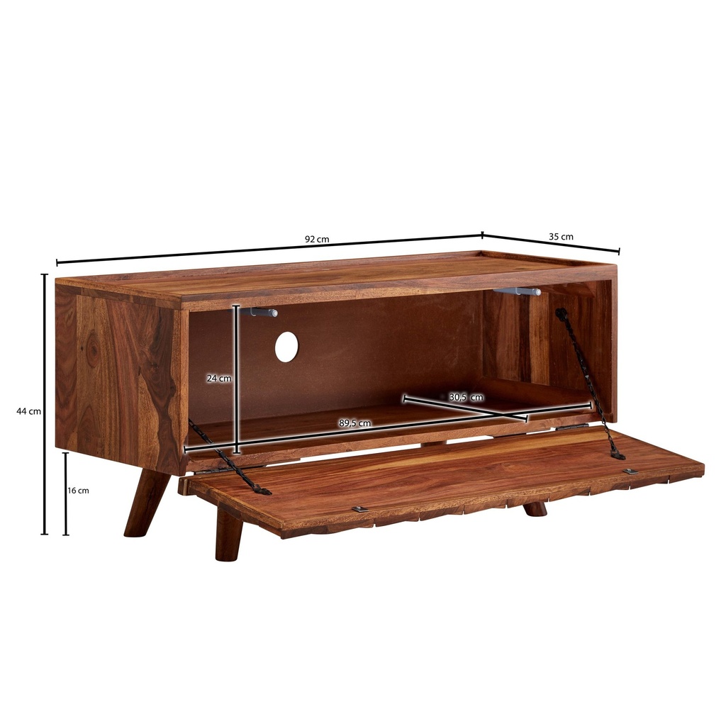 Lowboard sheesham bois massif 92x44x35 cm Commode TV avec porte pliante, meuble TV design haut, table TV meuble TV moderne_03