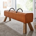 Banc en cuir véritable/bois massif 133 x 60,5 x 34 cm, banc de gymnastique moderne en cuir, tabouret en cuir Springbock avec poignées, tabouret de gymnastique rembourré_01