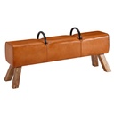 Banc en cuir véritable/bois massif 133 x 60,5 x 34 cm, banc de gymnastique moderne en cuir, tabouret en cuir Springbock avec poignées, tabouret de gymnastique rembourré_06