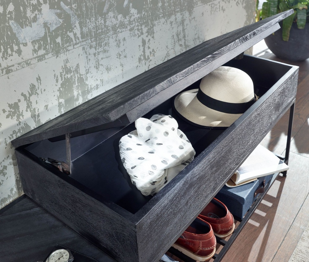 Banc avec armoire murale Banc à chaussures en bois massif de manguier noir 110 cm, ensemble d'armoire design de couloir industriel_05