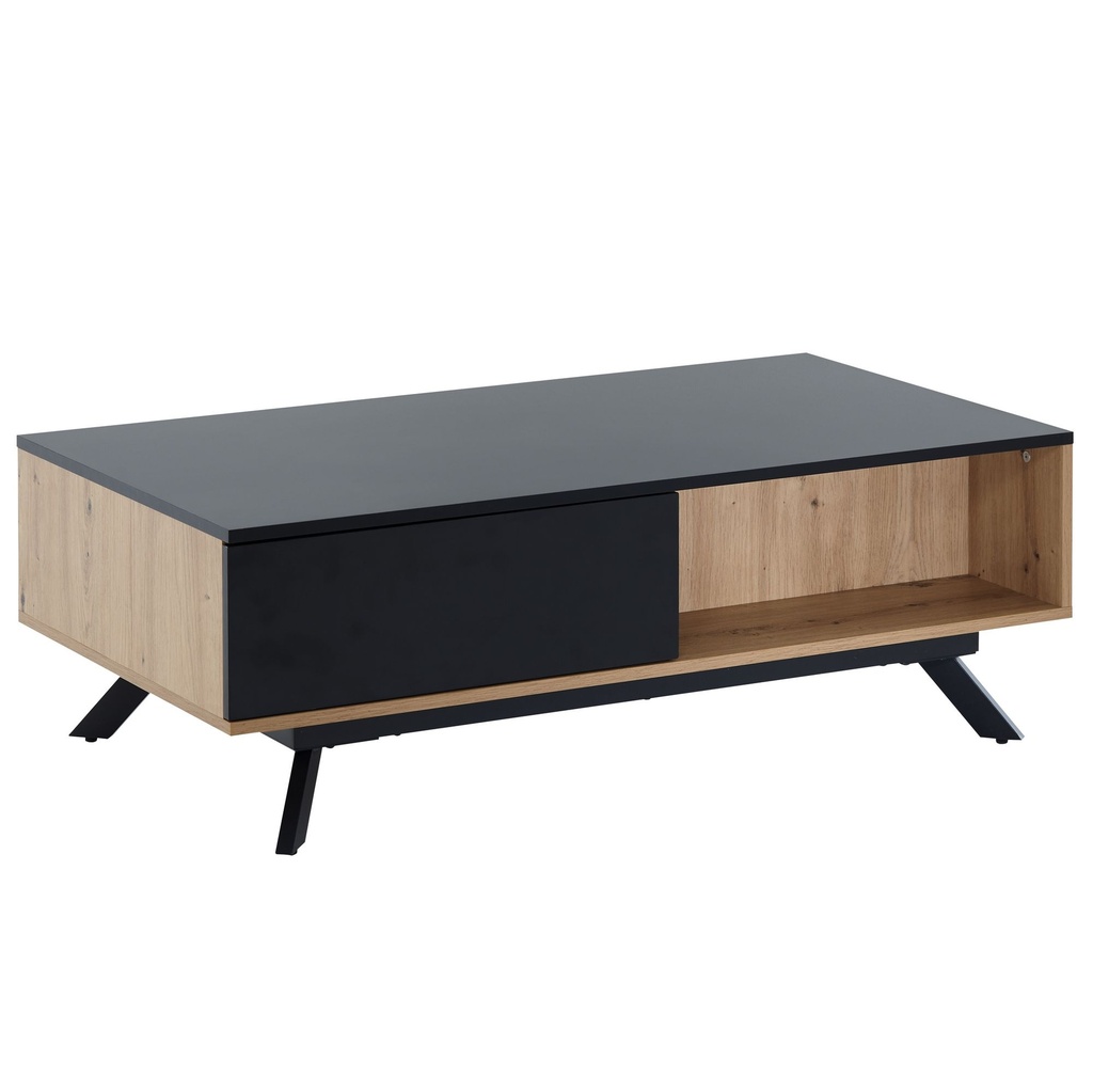 Table basse 110 x 60 x 38 cm MDF décor chêne / table de salon noire, table basse rectangulaire avec espace de rangement, table basse avec tiroirs_07