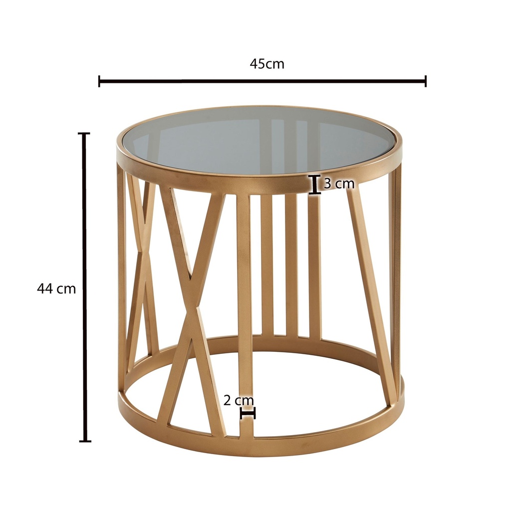 Table d'appoint 45 x 45 x 44 cm Table d'appoint Verre Métal Doré, Petite Table de canapé Ronde, Table de Salon Moderne, Table Basse Haute_03