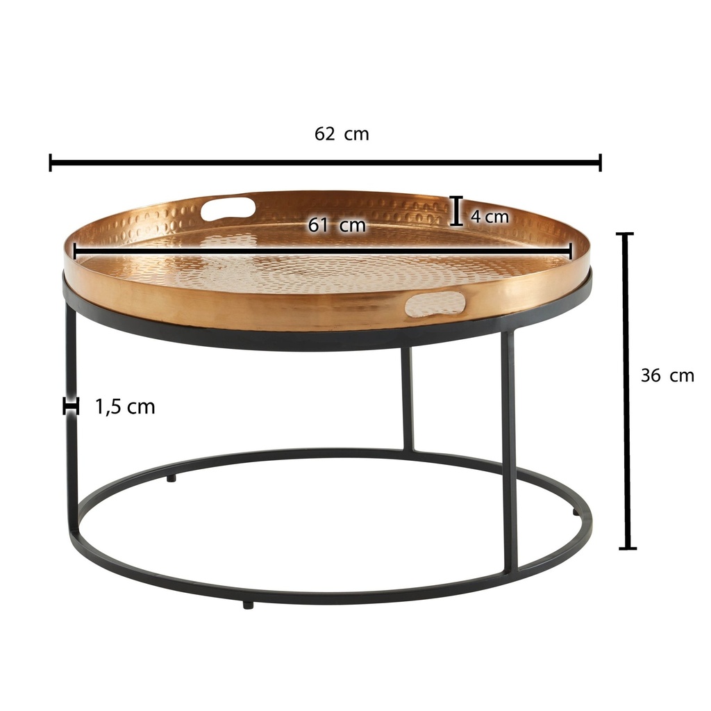 Table basse en métal martelé 62x62x36 cm Table de canapé en aluminium doré noir Table de salon design plateau amovible rond WL6.693_03