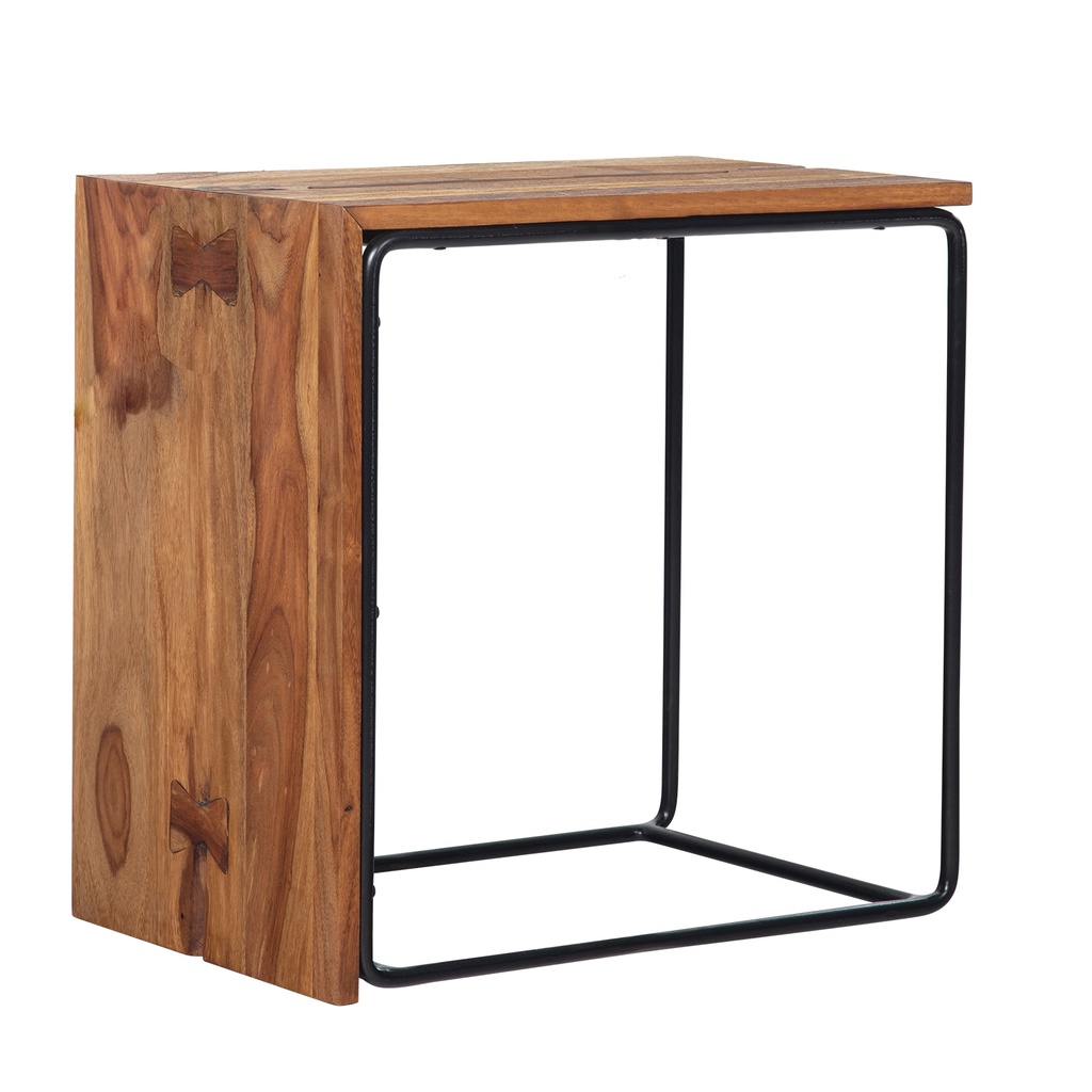 Table d'appoint Sheesham bois massif / métal 45 x 30 x 45 cm, rectangulaire, Industrial Couch Modern_06